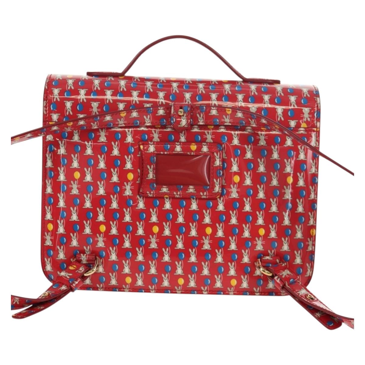 Salvatore Ferragamo Vala Backpack Vinyl Coating 3way Red Gold Auth 134344AV