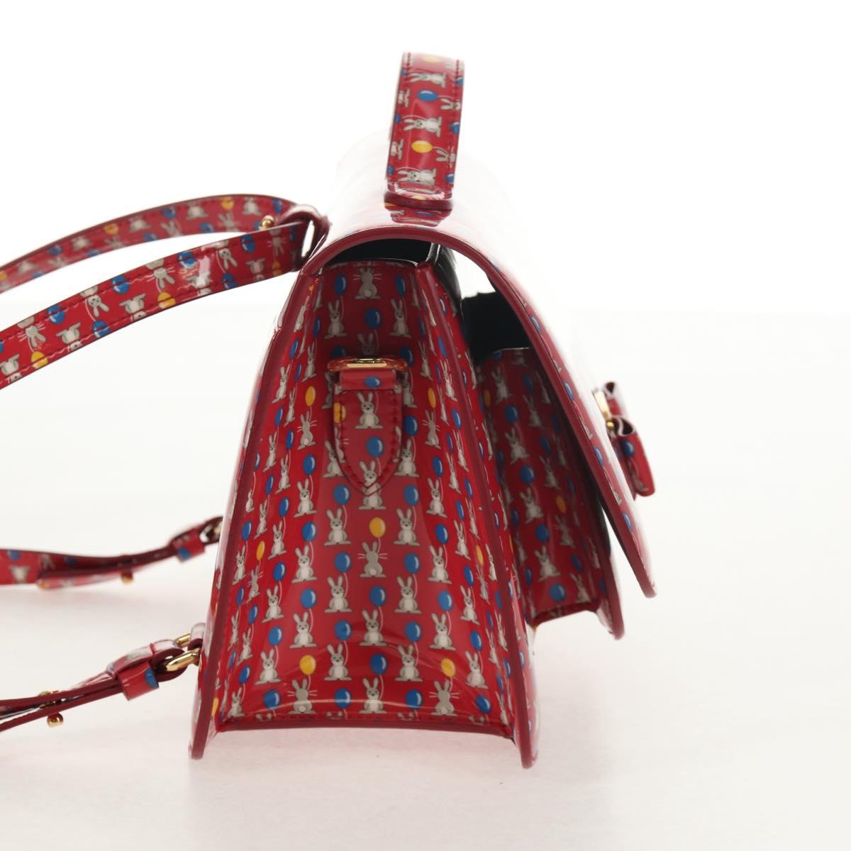 Salvatore Ferragamo Vala Backpack Vinyl Coating 3way Red Gold Auth 134344AV