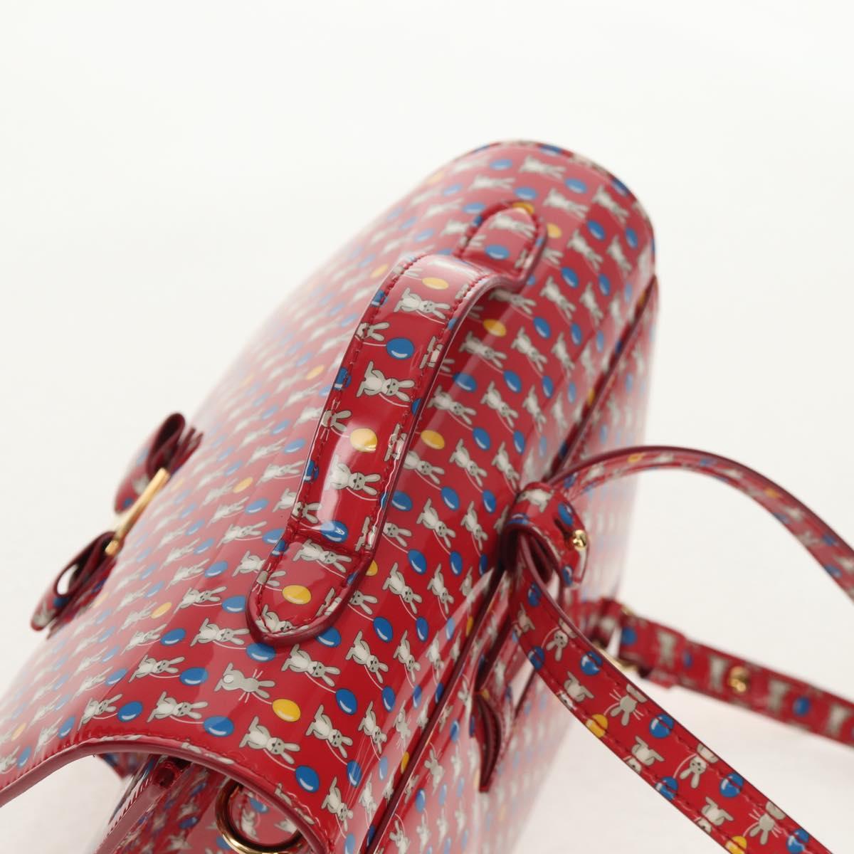 Salvatore Ferragamo Vala Backpack Vinyl Coating 3way Red Gold Auth 134344AV