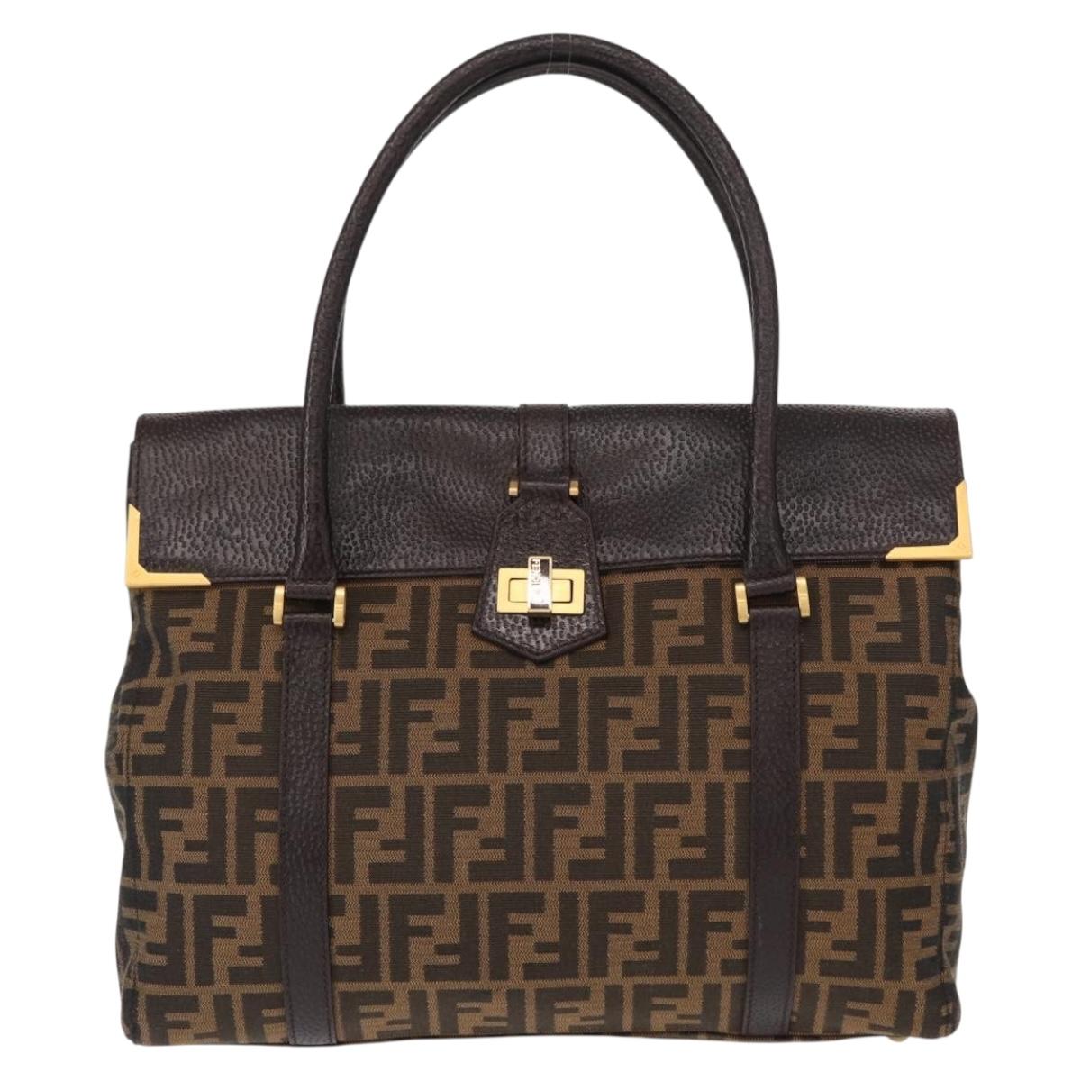 FENDI Zucca Canvas Tote Bag Black Brown Auth 134349AV