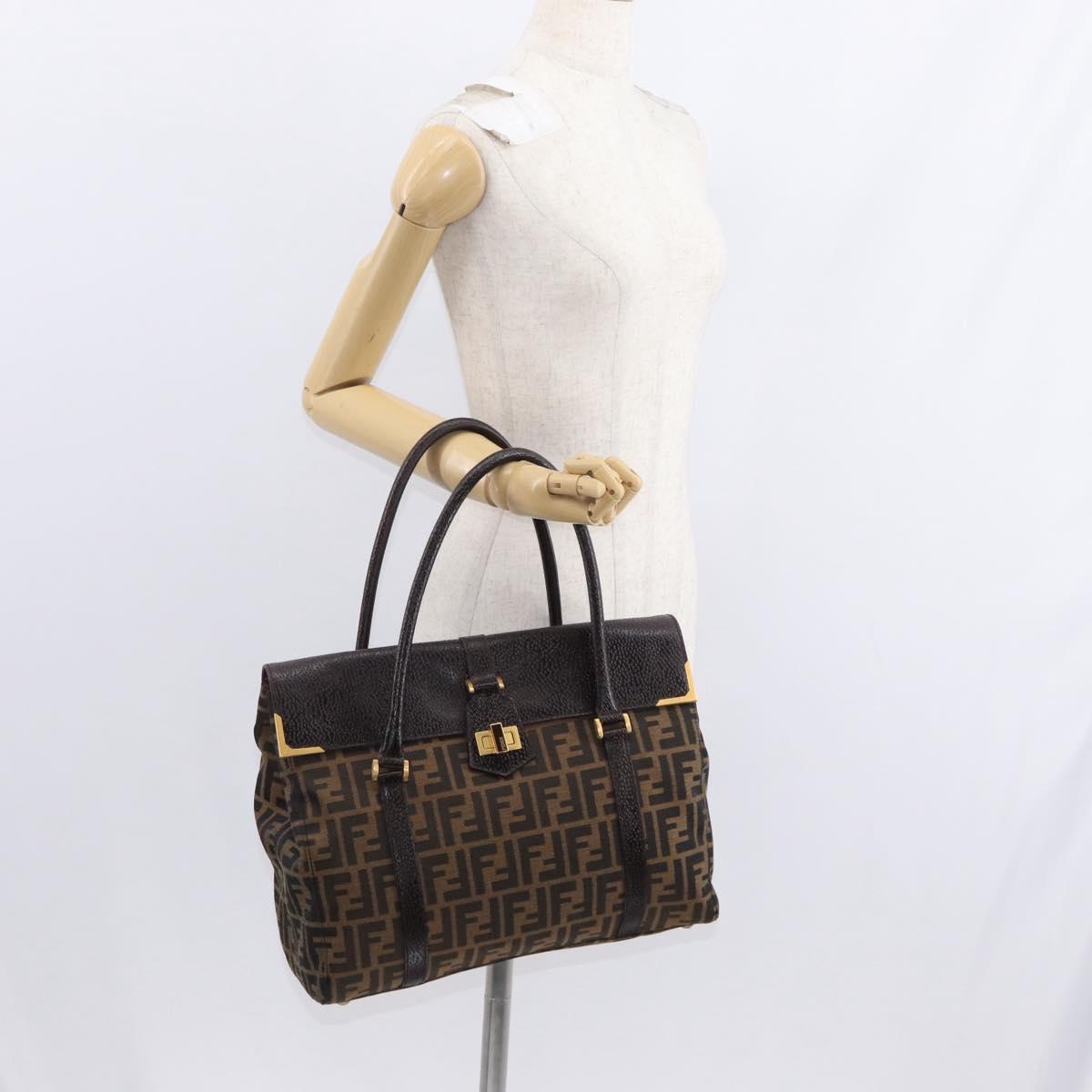 FENDI Zucca Canvas Tote Bag Black Brown Auth 134349AV