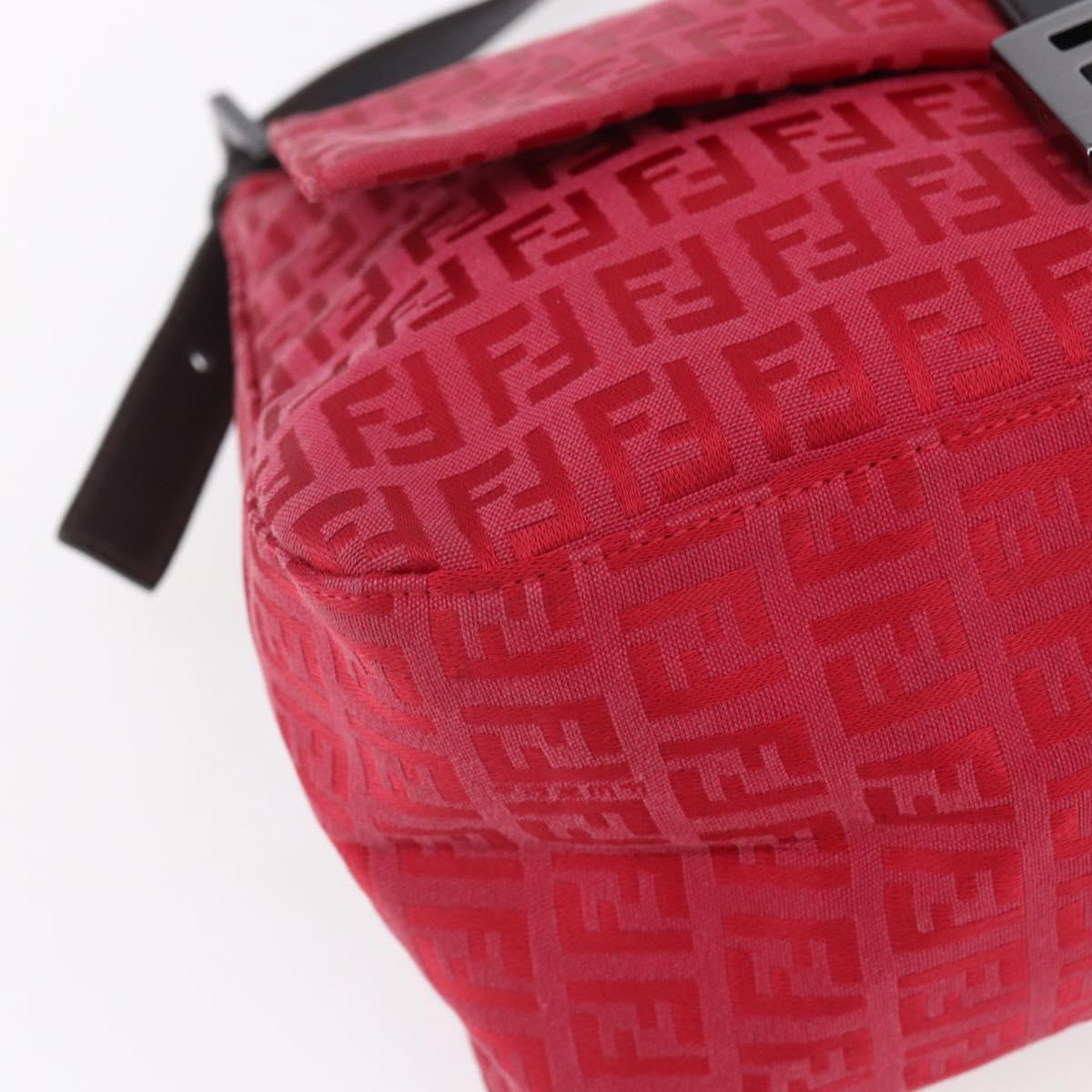 FENDI Zucchino Canvas Mamma Baguette Shoulder Bag Red Silver Auth 134350V