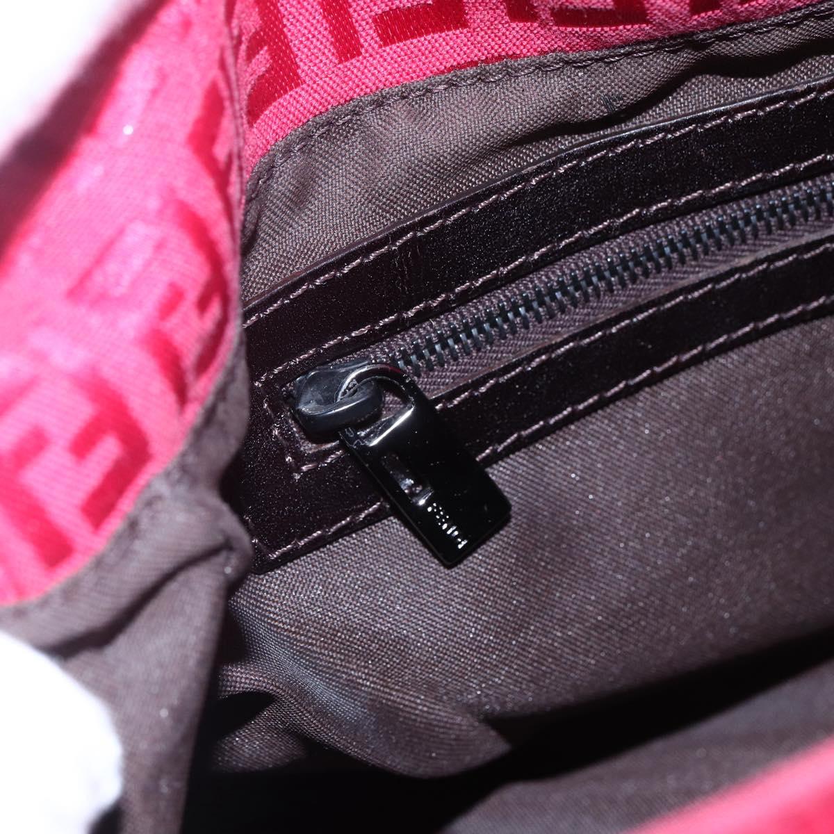 FENDI Zucchino Canvas Mamma Baguette Shoulder Bag Red Silver Auth 134350V