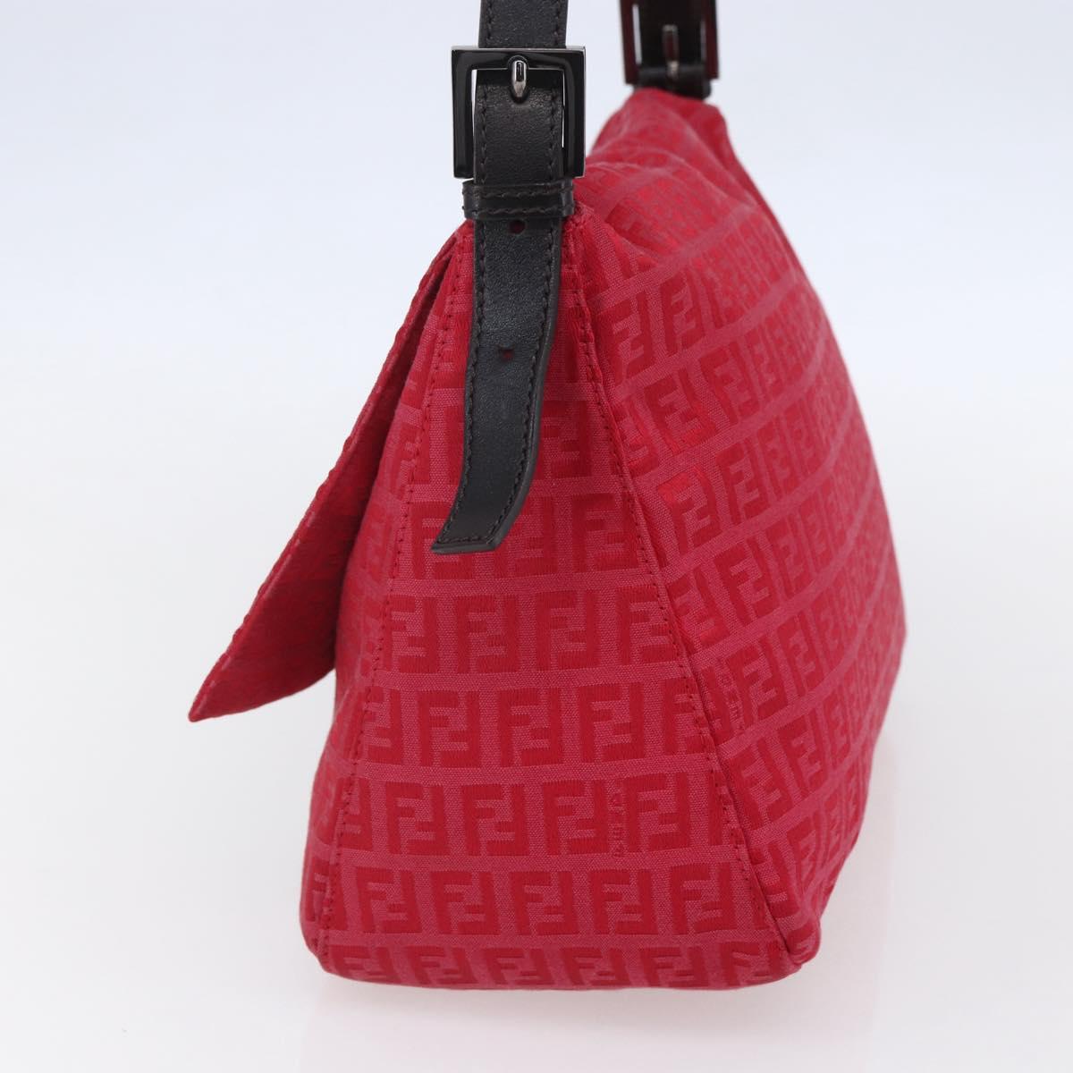 FENDI Zucchino Canvas Mamma Baguette Shoulder Bag Red Silver Auth 134350V