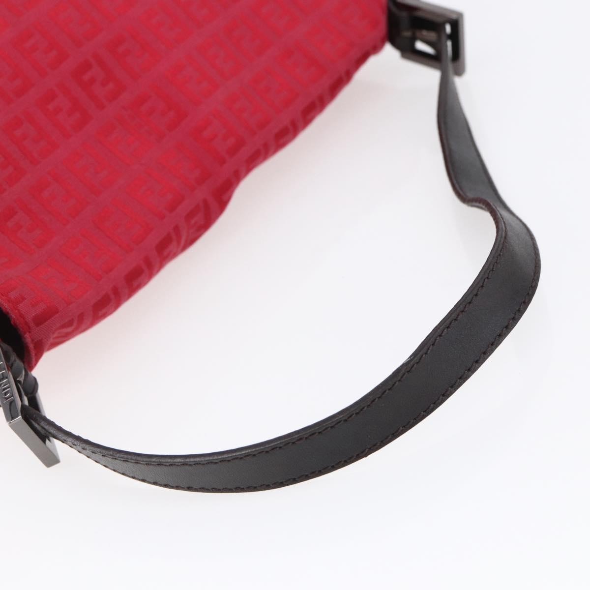FENDI Zucchino Canvas Mamma Baguette Shoulder Bag Red Silver Auth 134350V