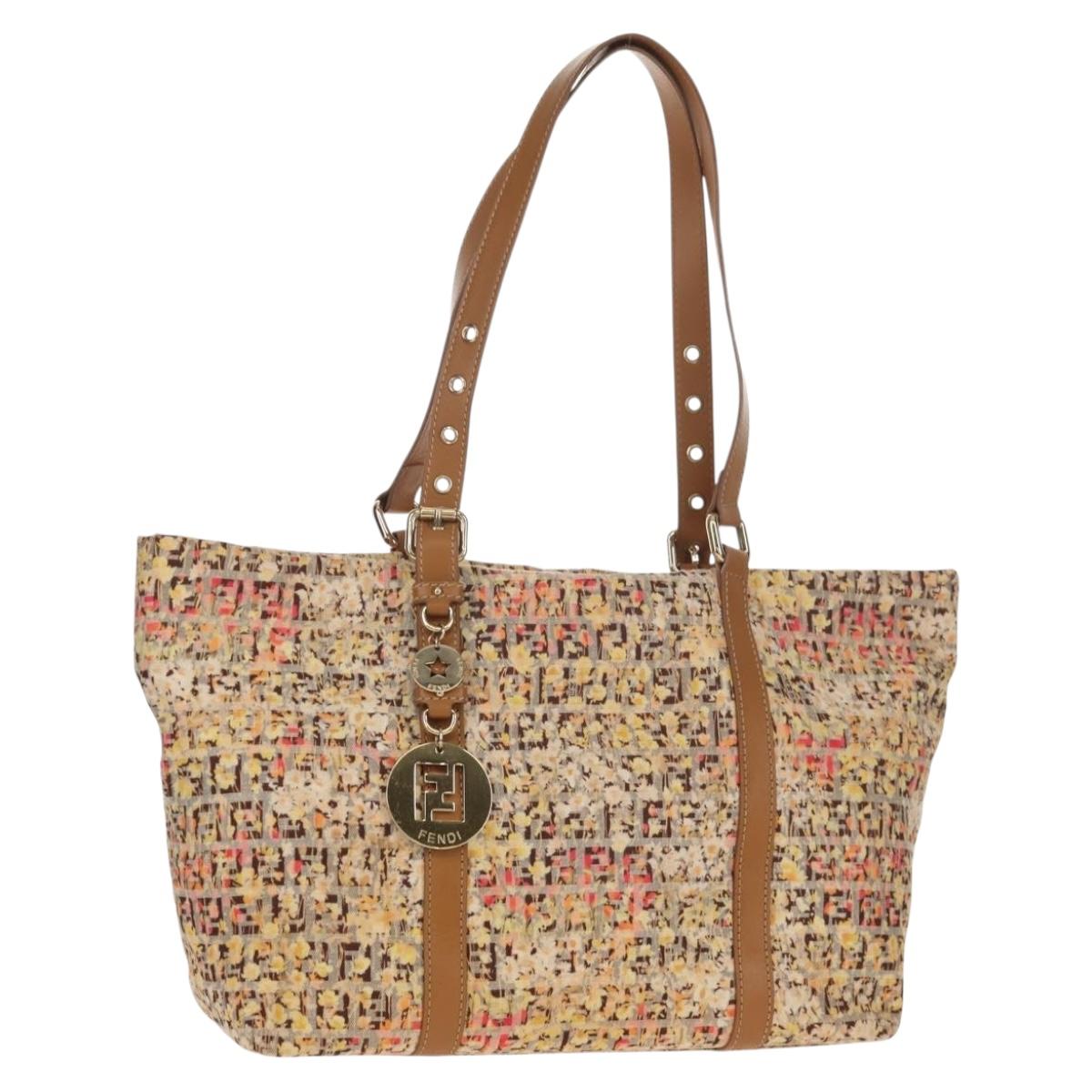 FENDI Zucchino Canvas Tote Bag Yellow Gold Auth 134352V