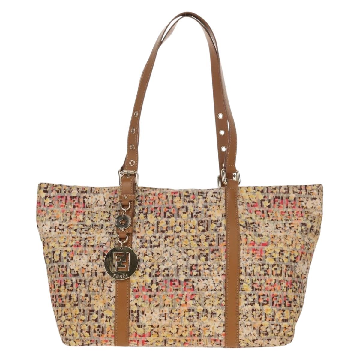 FENDI Zucchino Canvas Tote Bag Yellow Gold Auth 134352V