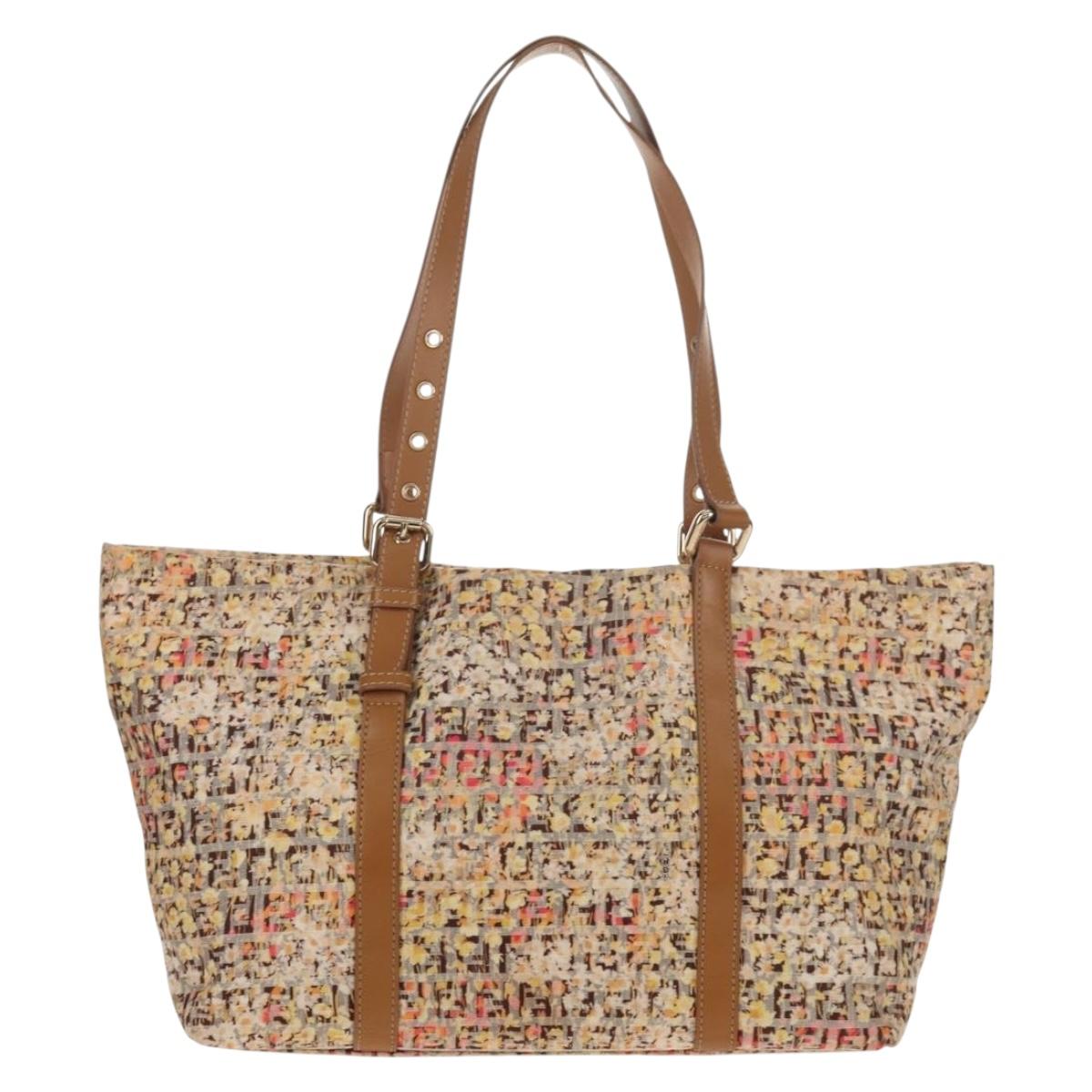 FENDI Zucchino Canvas Tote Bag Yellow Gold Auth 134352V