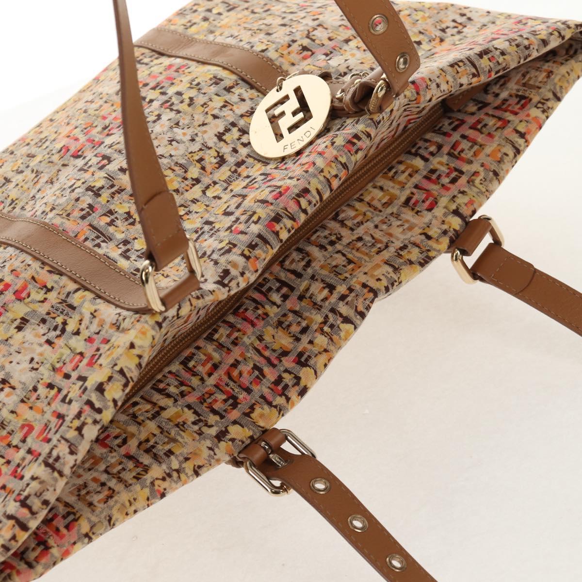 FENDI Zucchino Canvas Tote Bag Yellow Gold Auth 134352V