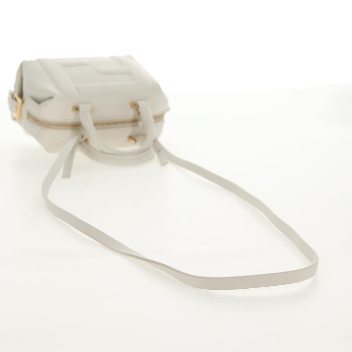 FENDI Hand Bag Leather 2way White Gold Auth 134353AM