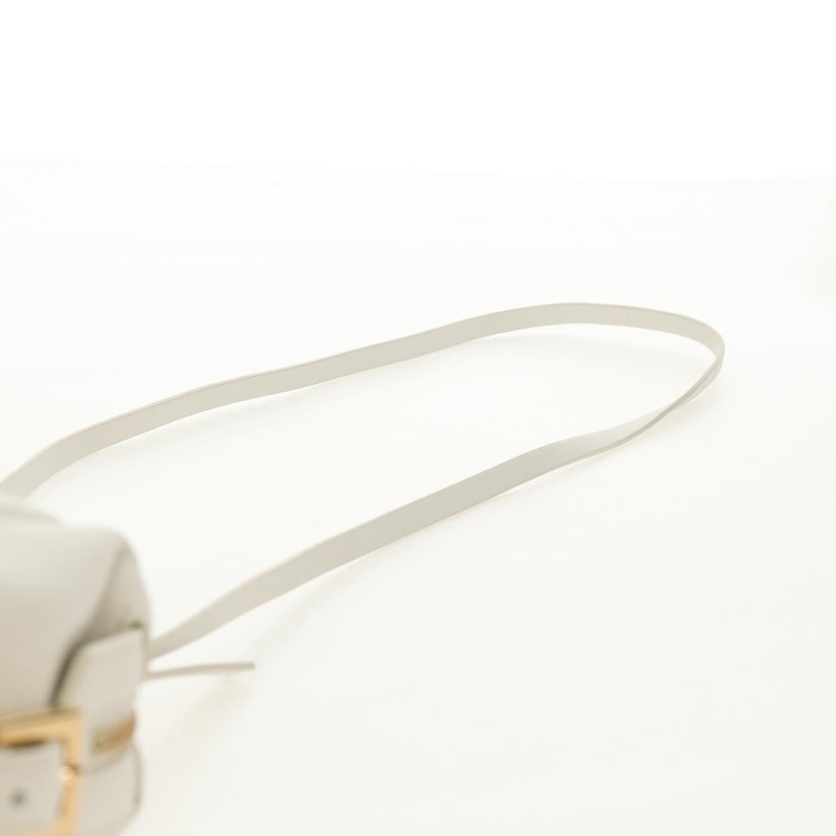 FENDI Hand Bag Leather 2way White Gold Auth 134353AM