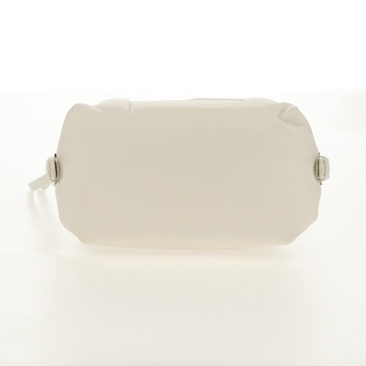 FENDI Hand Bag Leather 2way White Gold Auth 134353AM