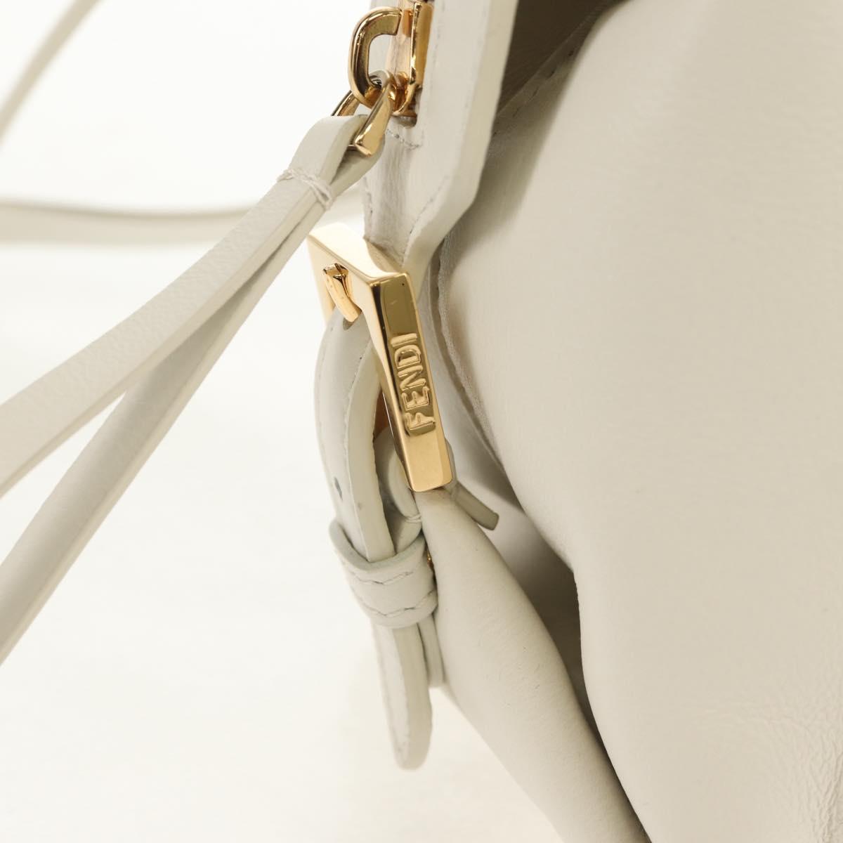 FENDI Hand Bag Leather 2way White Gold Auth 134353SAM