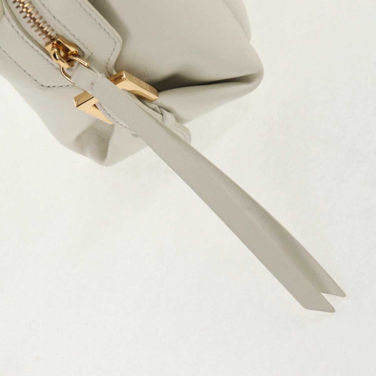 FENDI Hand Bag Leather 2way White Gold Auth 134353AM