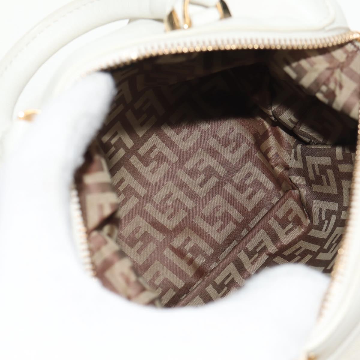 FENDI Hand Bag Leather 2way White Gold Auth 134353AM