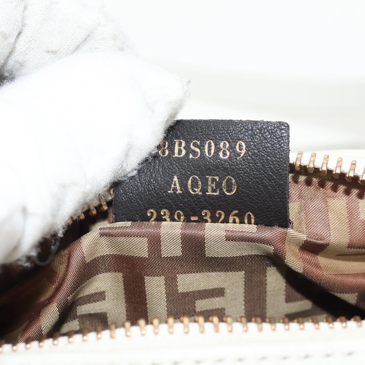 FENDI Hand Bag Leather 2way White Gold Auth 134353AM