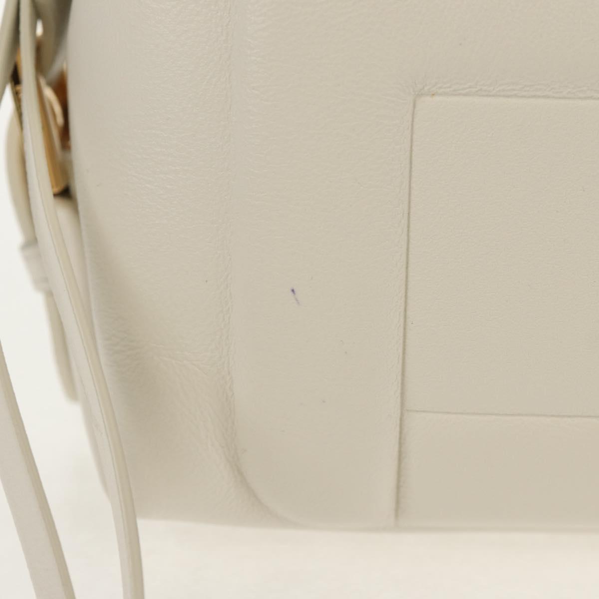 FENDI Hand Bag Leather 2way White Gold Auth 134353AM