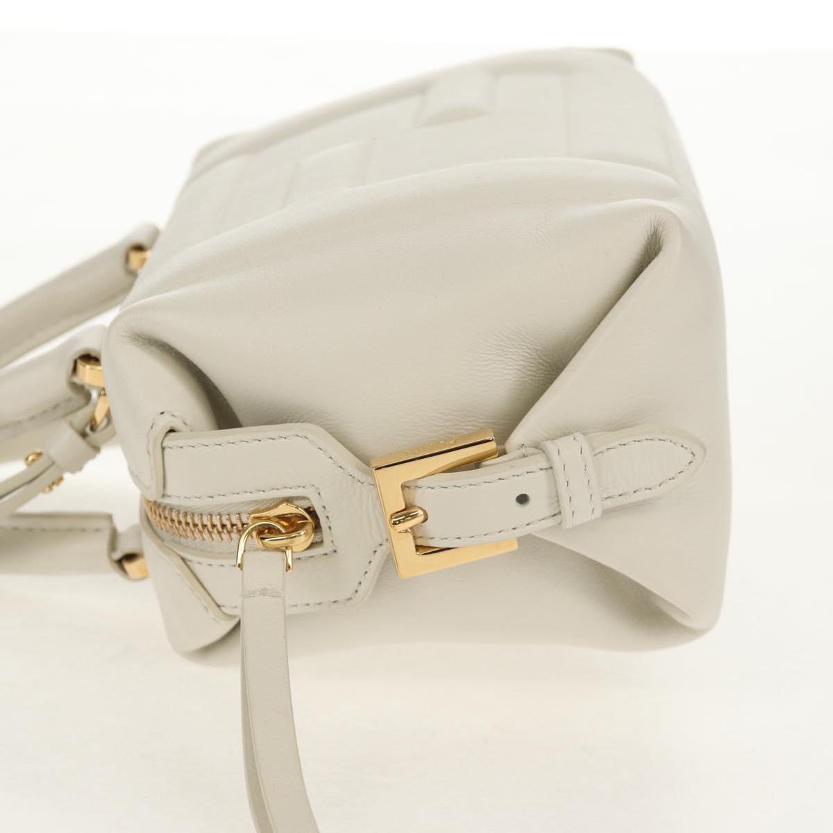 FENDI Hand Bag Leather 2way White Gold Auth 134353SAM
