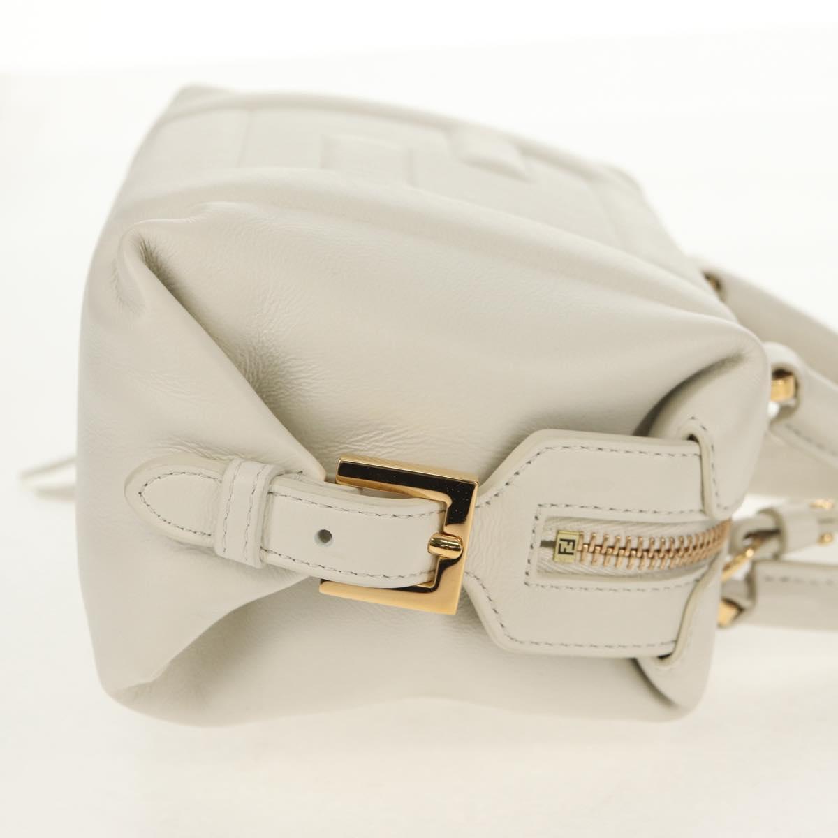 FENDI Hand Bag Leather 2way White Gold Auth 134353AM