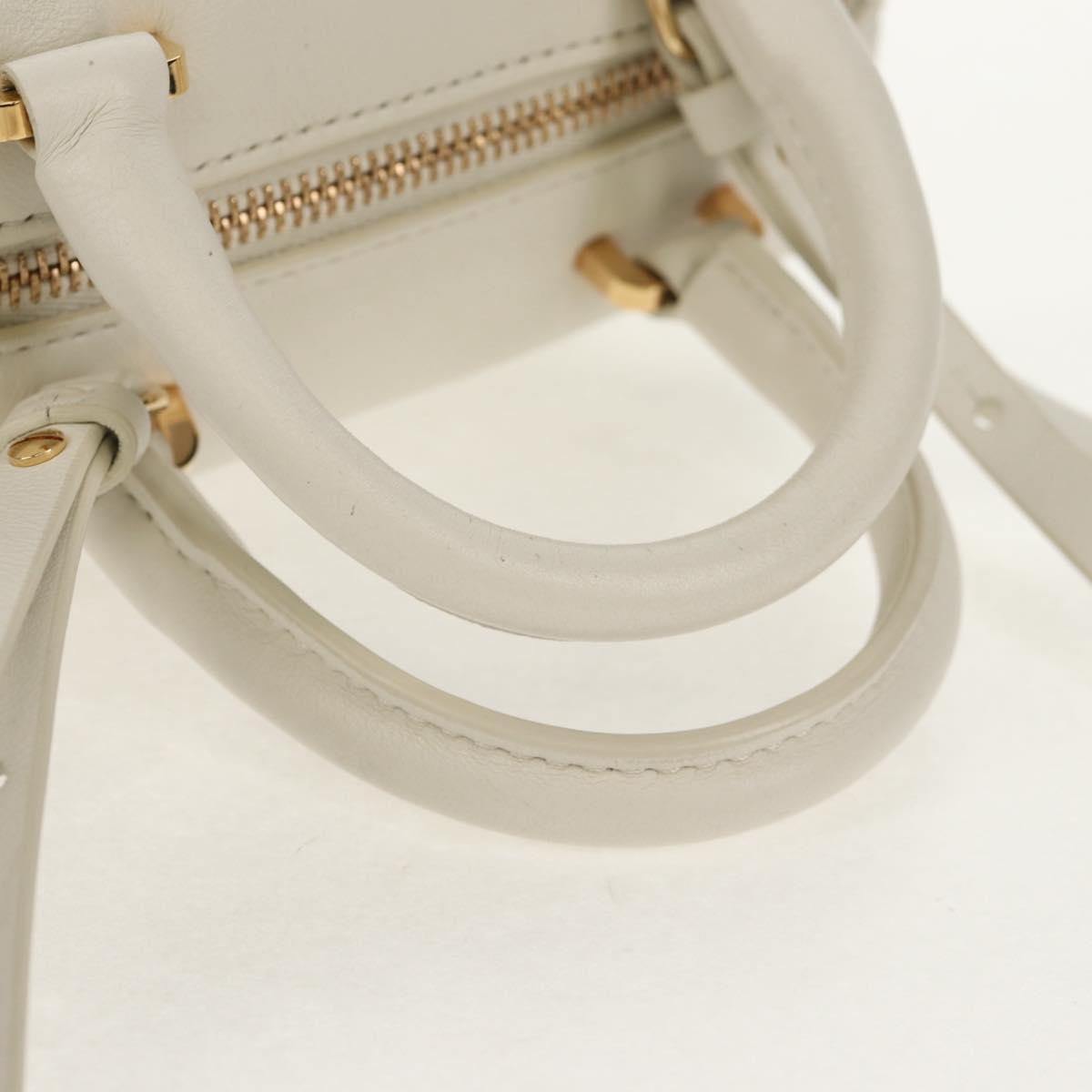 FENDI Hand Bag Leather 2way White Gold Auth 134353AM