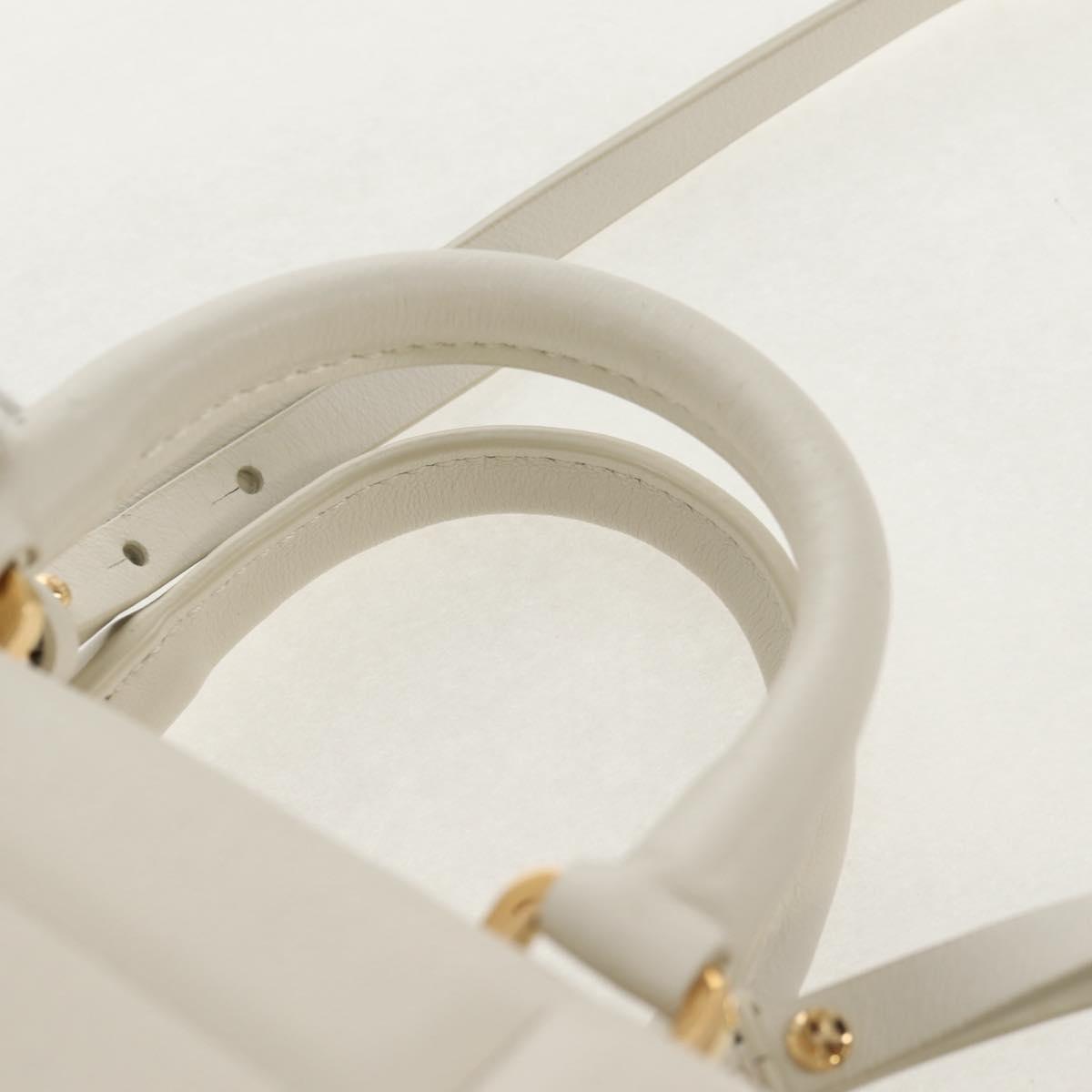 FENDI Hand Bag Leather 2way White Gold Auth 134353AM