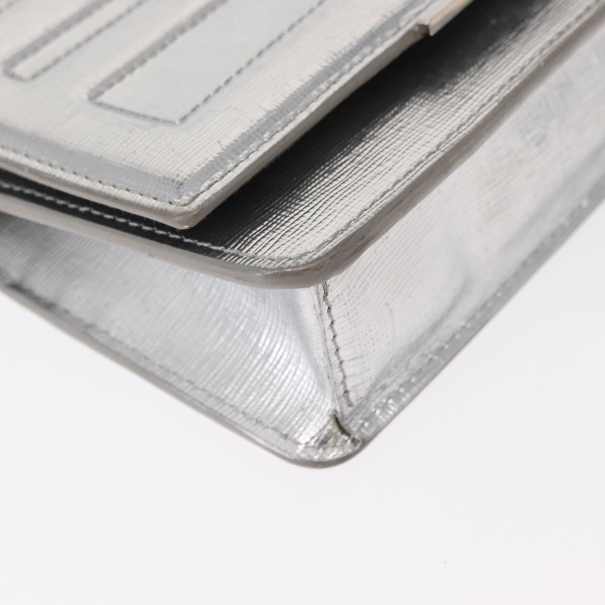 FENDI Chain Shoulder Bag Leather Silver Auth 134354V