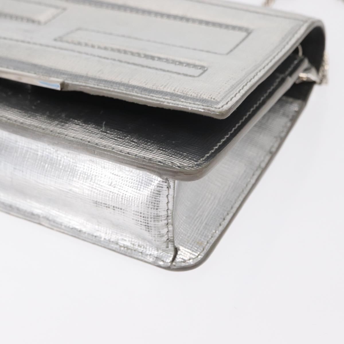 FENDI Chain Shoulder Bag Leather Silver Auth 134354V