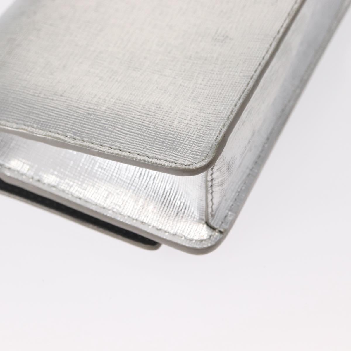 FENDI Chain Shoulder Bag Leather Silver Auth 134354V