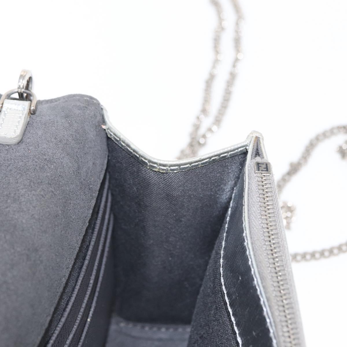 FENDI Chain Shoulder Bag Leather Silver Auth 134354V