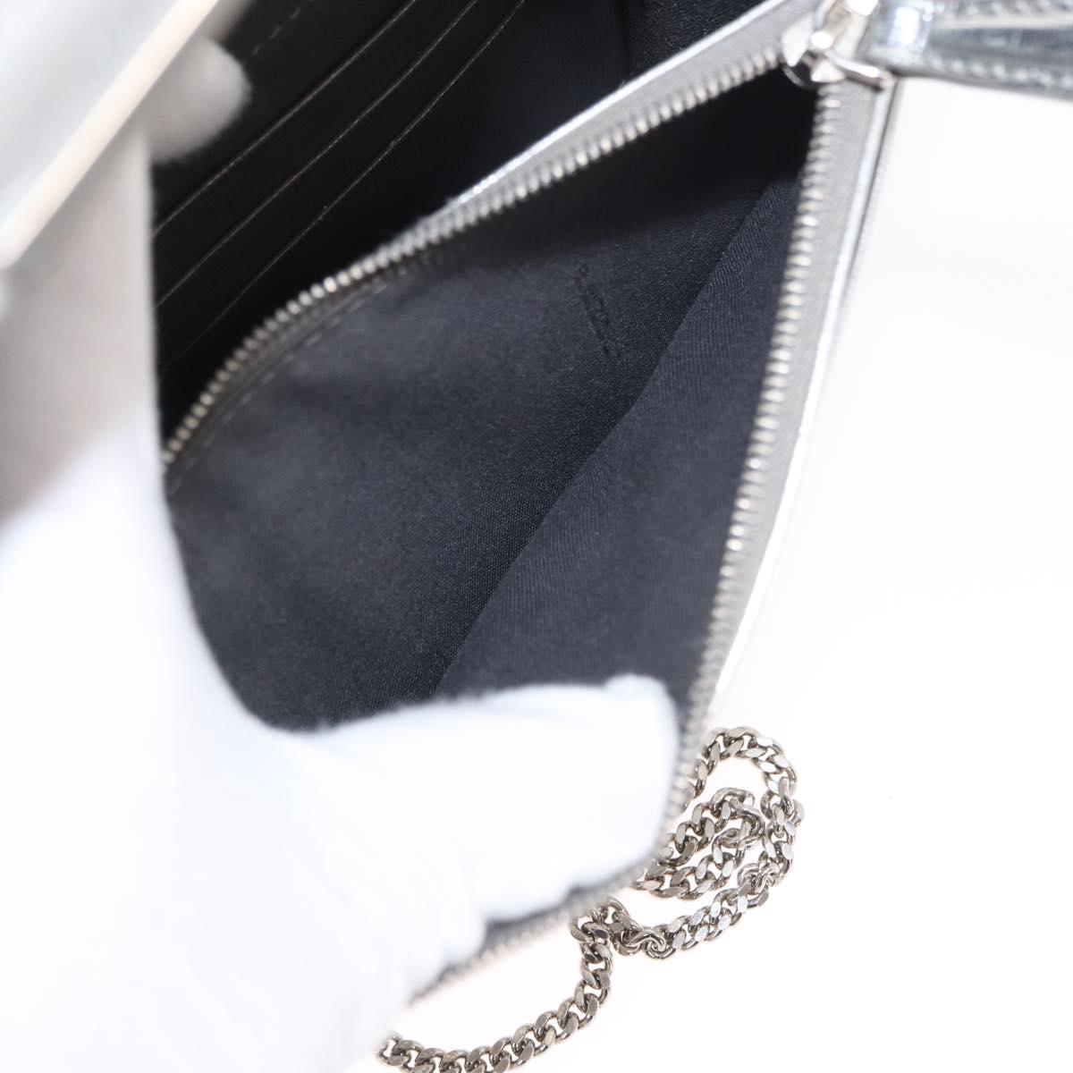 FENDI Chain Shoulder Bag Leather Silver Auth 134354V