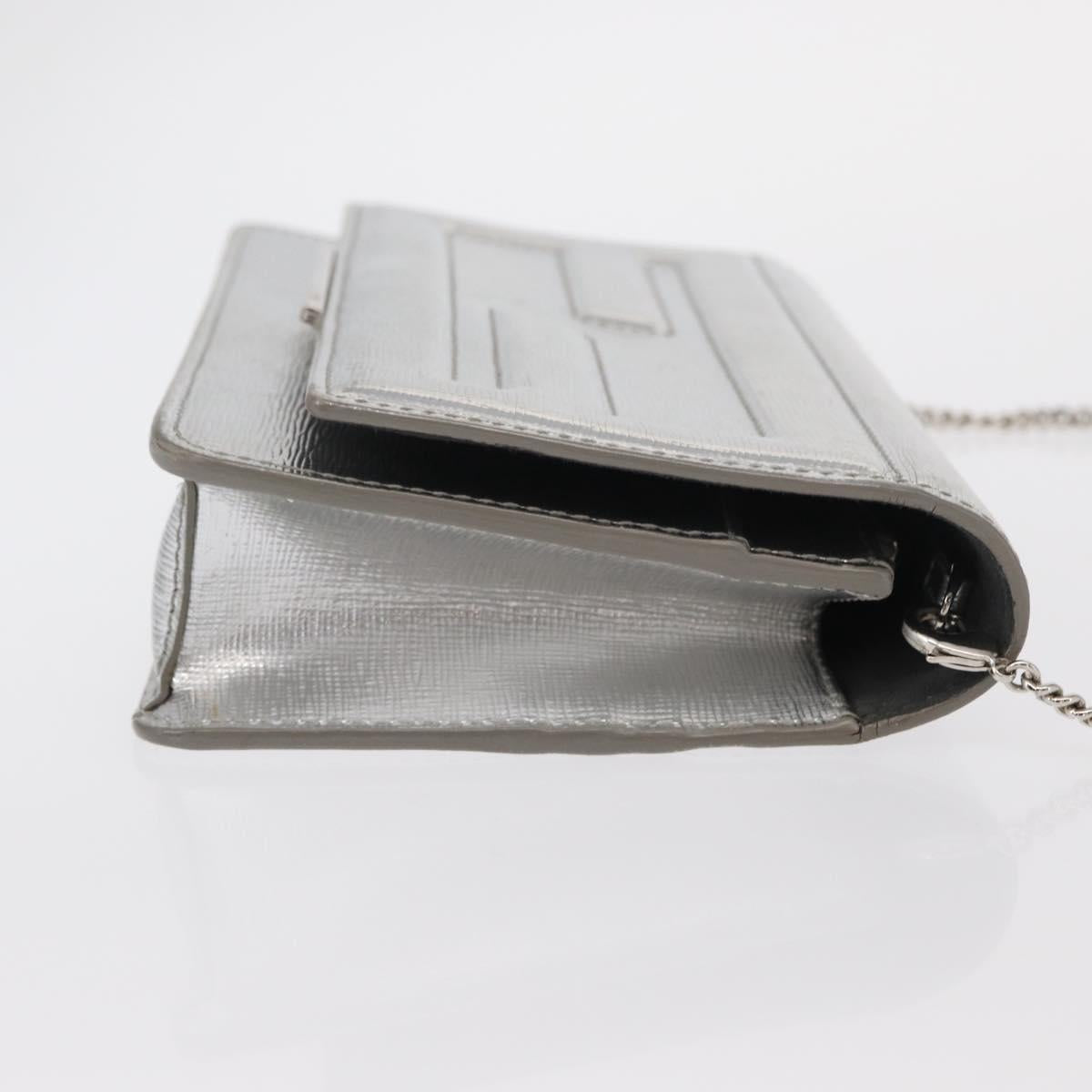 FENDI Chain Shoulder Bag Leather Silver Auth 134354V