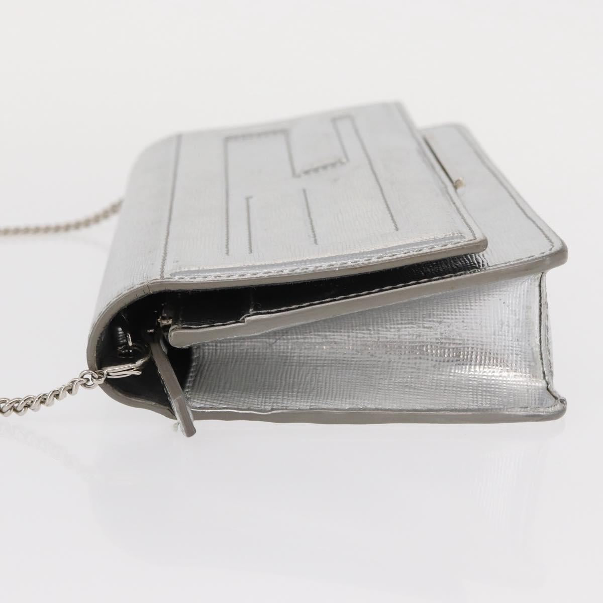 FENDI Chain Shoulder Bag Leather Silver Auth 134354V