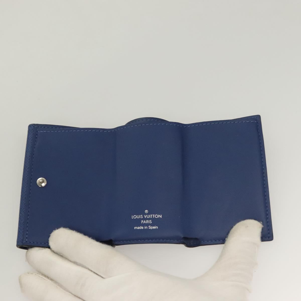 LOUIS VUITTON Taigalama Discovery Compact wallet Wallet Blue M67620 Auth 134375