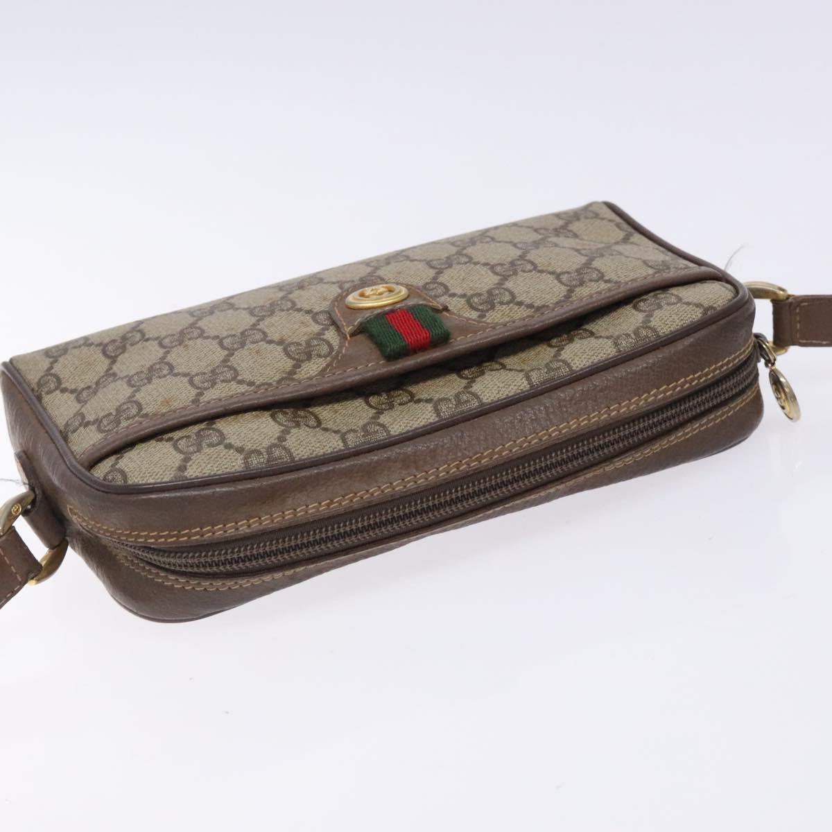 GUCCI GG Supreme Web Sherry Line Bag PVC Beige Gold 001 122 6594 Auth 134379