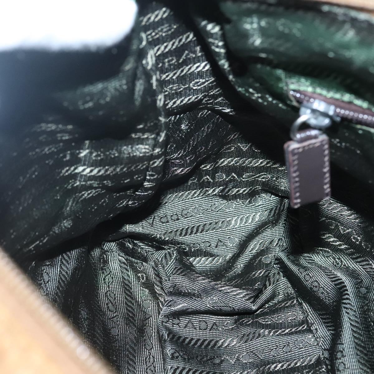 PRADA Shoulder Bag Nylon Brown Silver Auth 134382