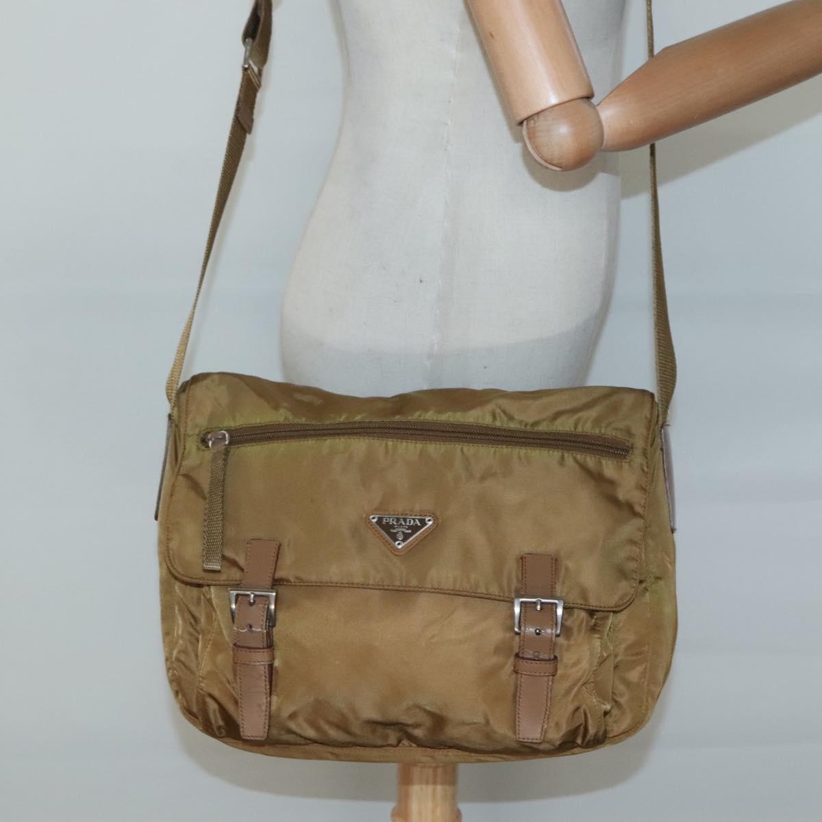 PRADA Shoulder Bag Nylon Brown Silver Auth 134382