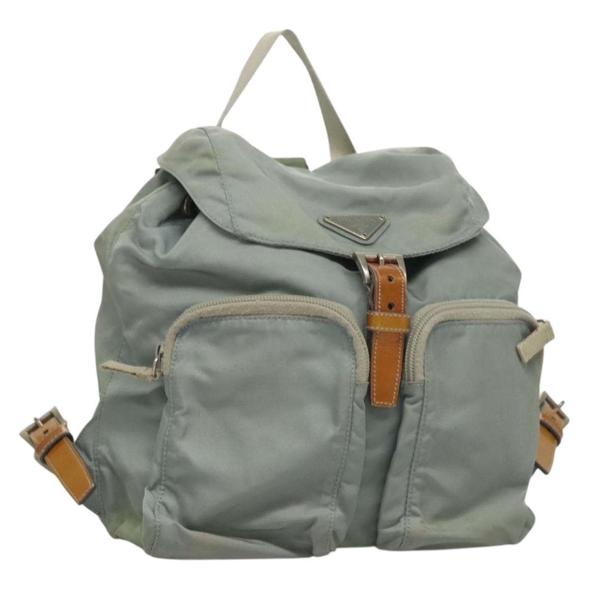 PRADA Backpack Nylon Light Blue Silver Auth 134383