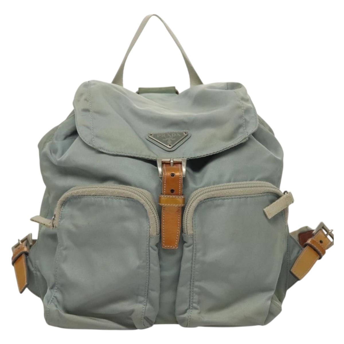 PRADA Backpack Nylon Light Blue Silver Auth 134383