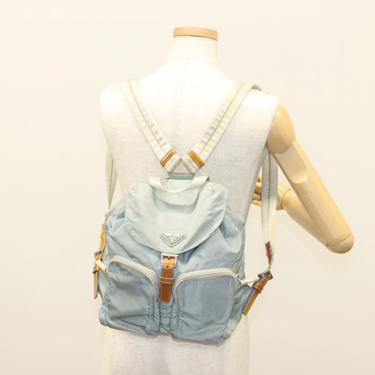 PRADA Backpack Nylon Light Blue Silver Auth 134383