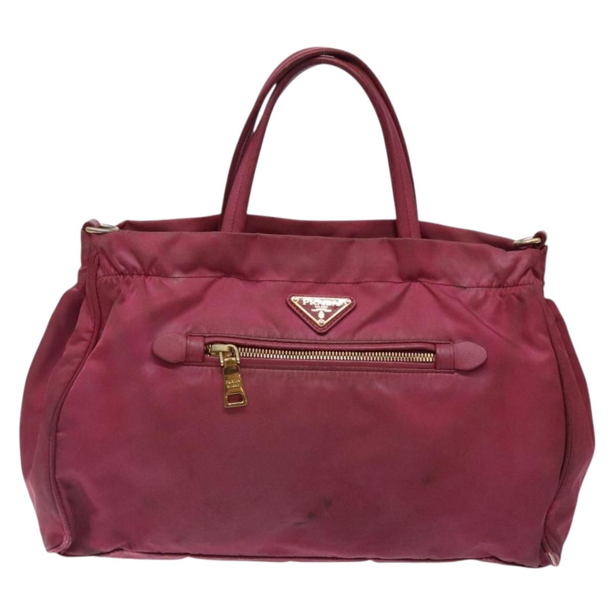 PRADA Hand Bag Nylon Pink Gold Auth 134403