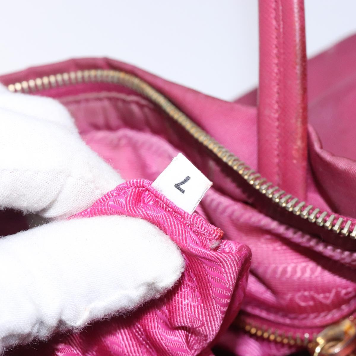 PRADA Hand Bag Nylon Pink Gold Auth 134403