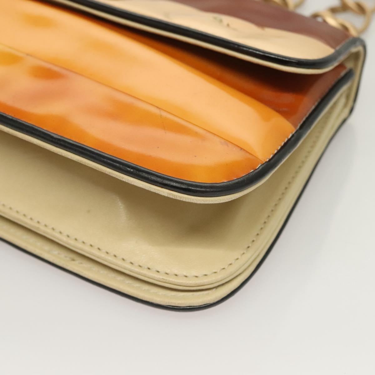 CHANEL Chain Shoulder Bag Enamel Gold Brown CC Auth 134433