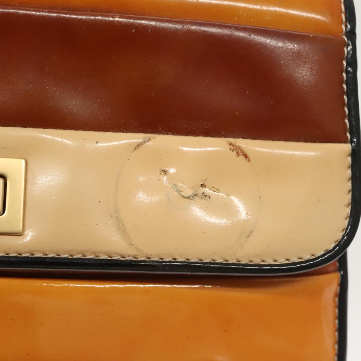 CHANEL Chain Shoulder Bag Enamel Gold Brown CC Auth 134433