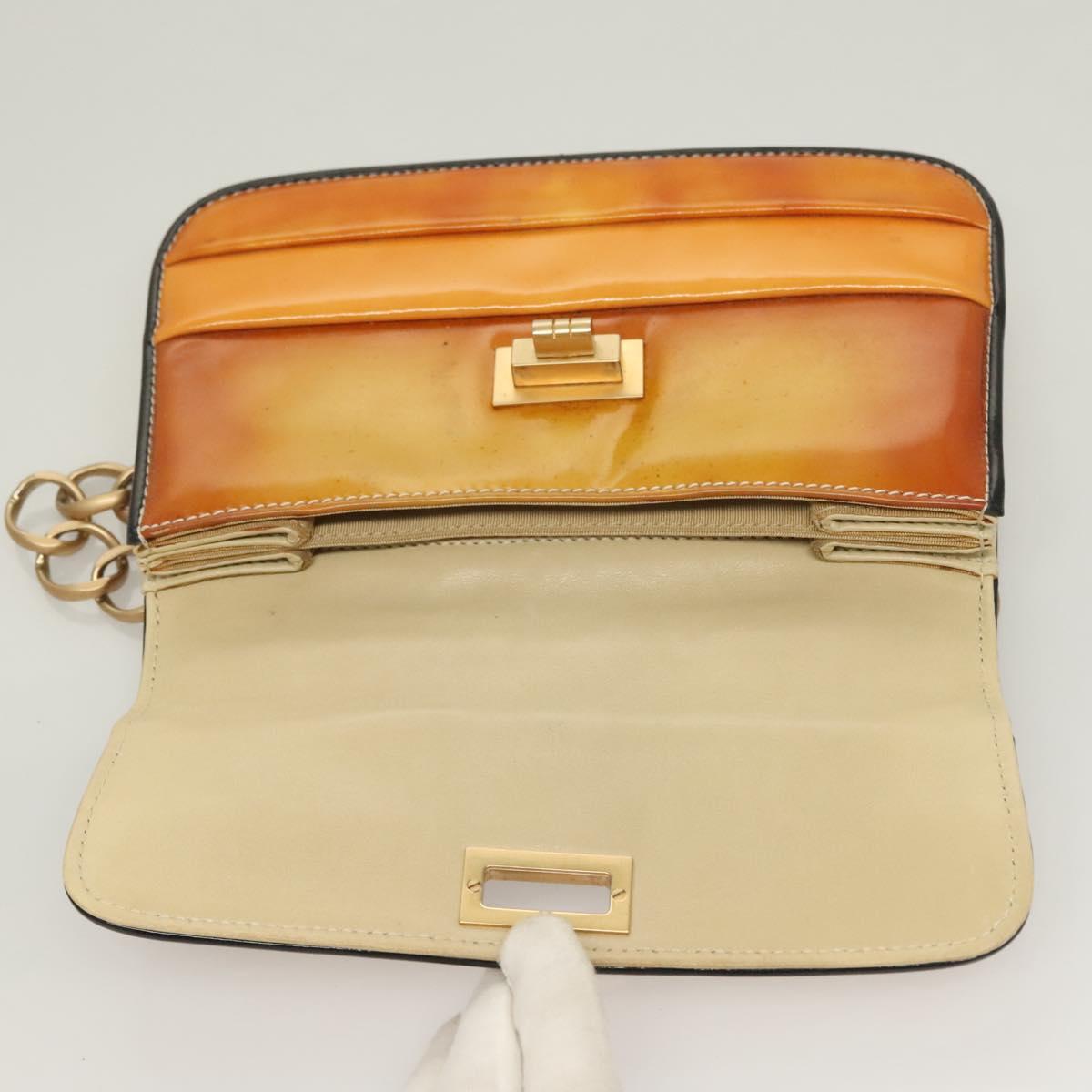 CHANEL Chain Shoulder Bag Enamel Gold Brown CC Auth 134433