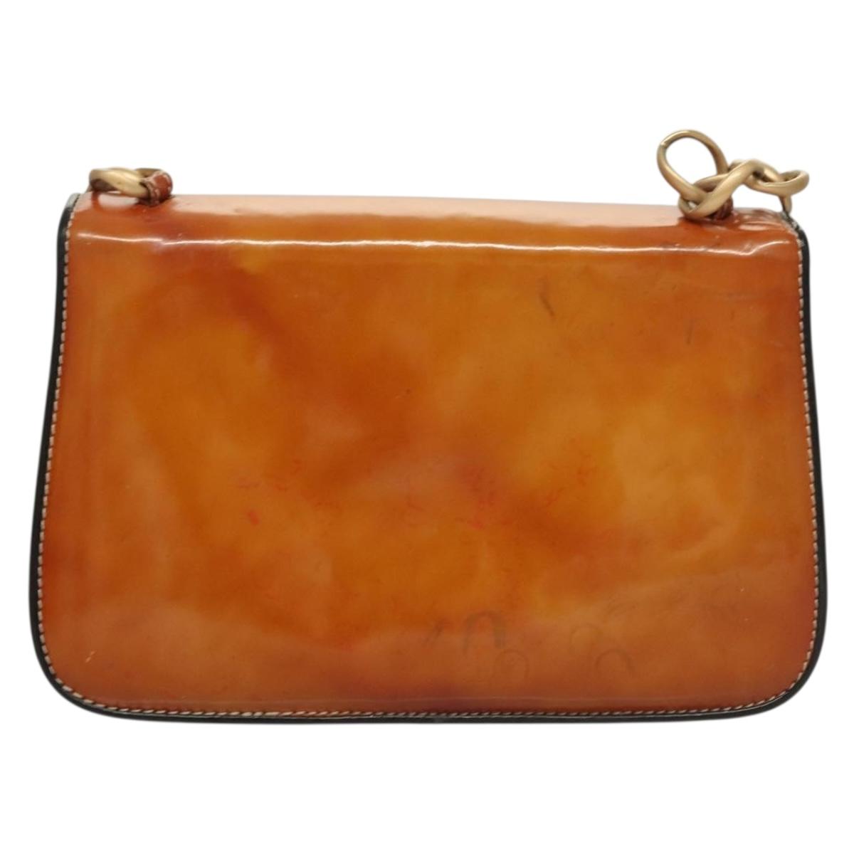 CHANEL Chain Shoulder Bag Enamel Gold Brown CC Auth 134433