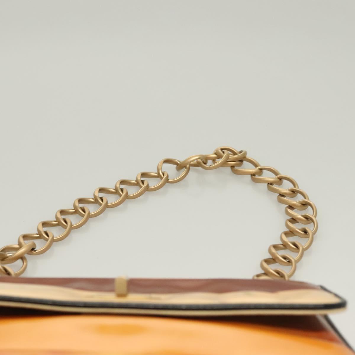 CHANEL Chain Shoulder Bag Enamel Gold Brown CC Auth 134433