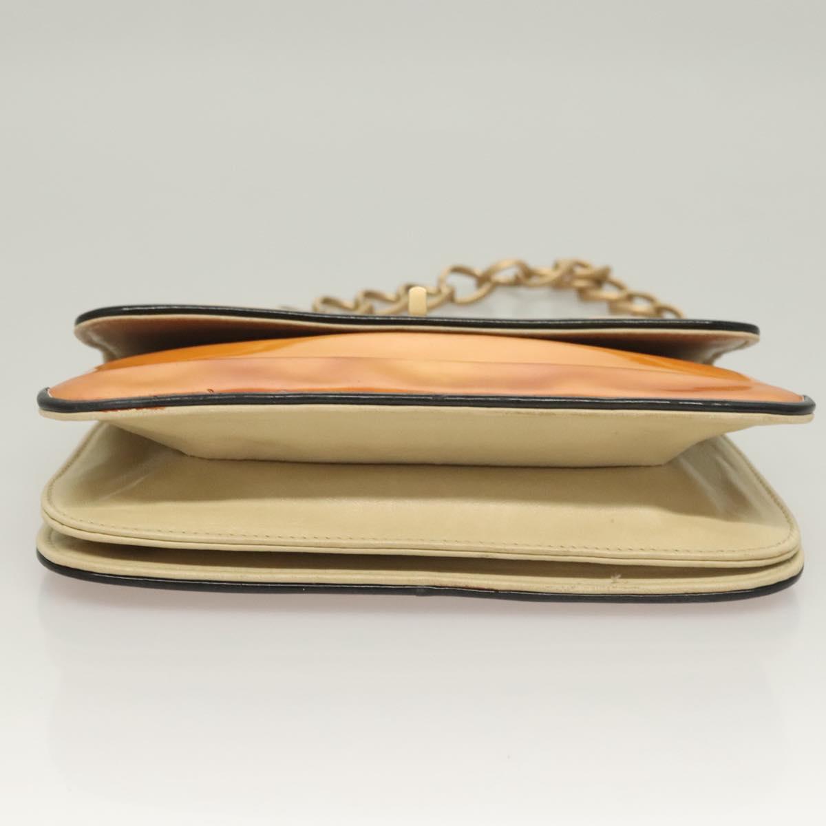 CHANEL Chain Shoulder Bag Enamel Gold Brown CC Auth 134433