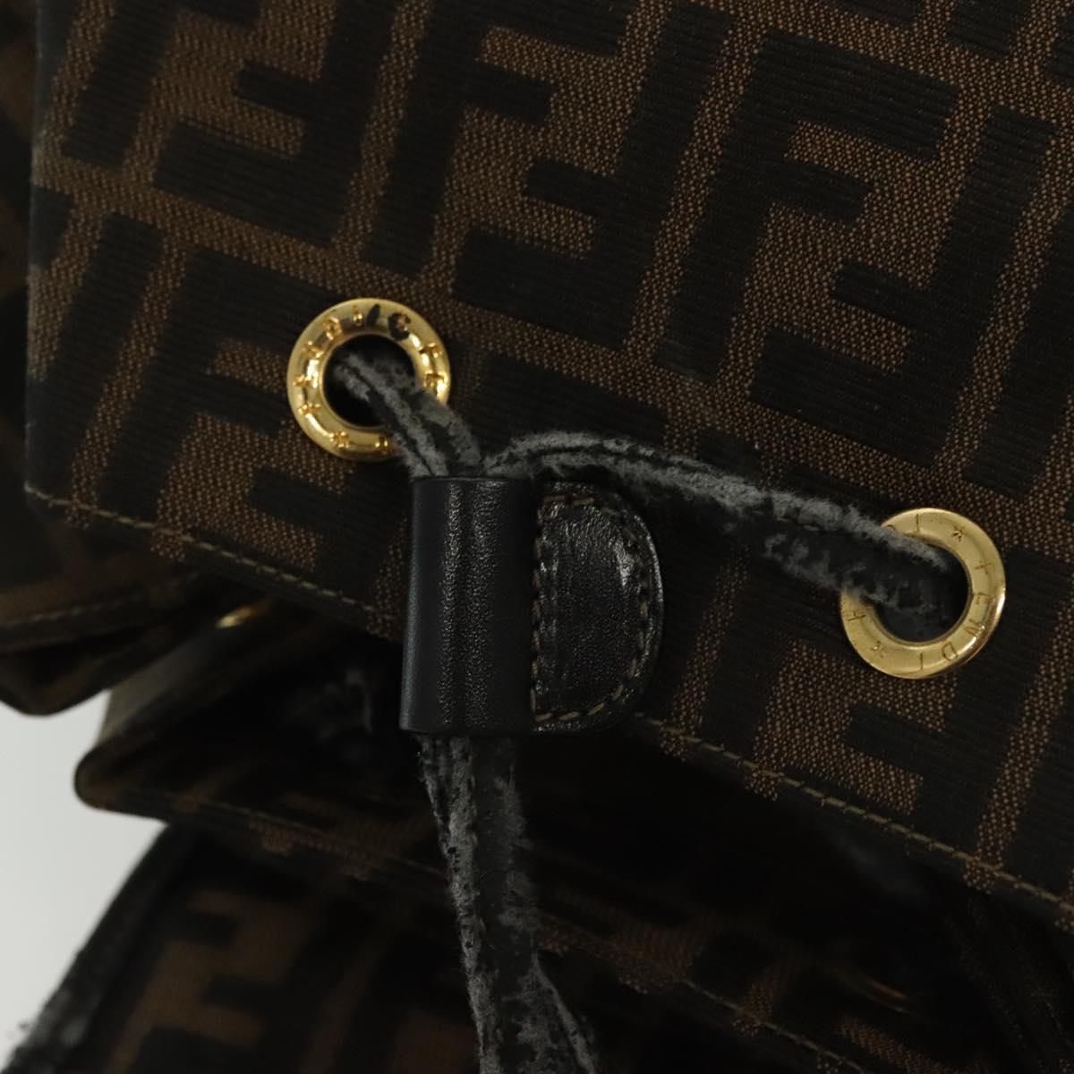 FENDI Zucca Canvas Backpack Black Brown Auth 134435