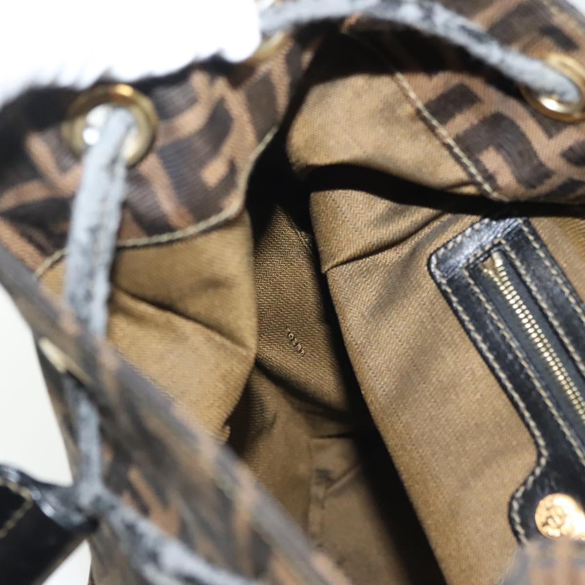 FENDI Zucca Canvas Backpack Black Brown Auth 134435