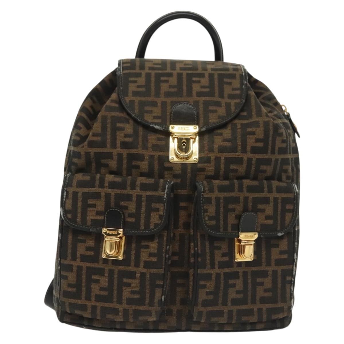 FENDI Zucca Canvas Backpack Black Brown Auth 134435